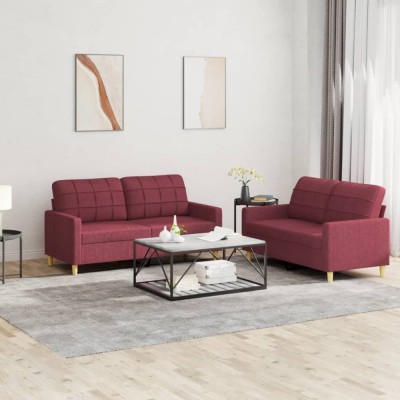 Set canapea cu perne, 2 piese, roșu vin, material textil foto