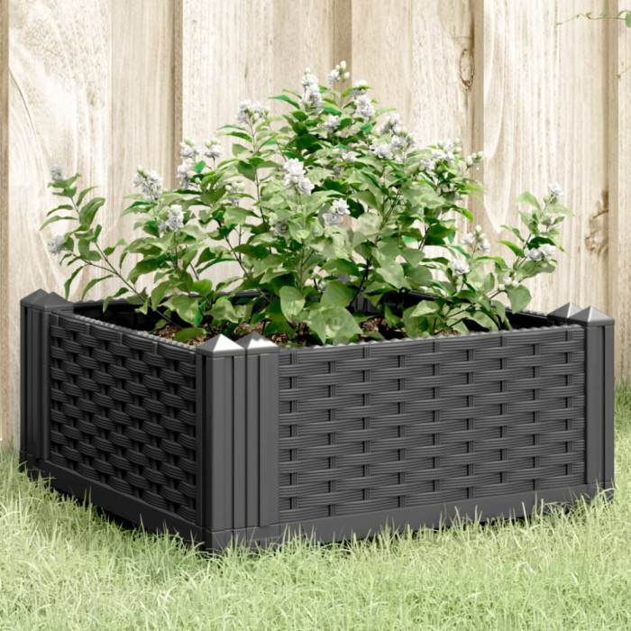 Jardiniera de gradina cu tarusi, negru, 42,5x42,5x28,5 cm, PP GartenMobel Dekor