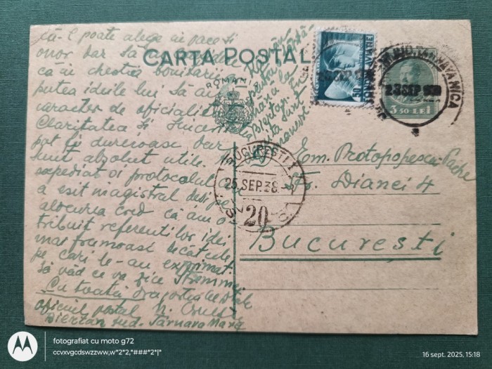 carte postala corespondenta ,cu timbru, destinata domnului profesor Emil Protopopescu Pache ,de colectie
