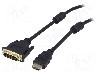 Cablu DVI - HDMI, DVI-D (24+1) mufa, HDMI mufa, 3m, negru, AKYGA - AK-AV-13