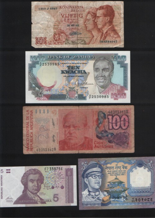 Set 5 bancnote de prin lume adunate (cele din imagini) #224