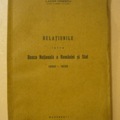 LAZAR IONESCU - RELATIUNILE INTRE BANCA NATIONALA A ROMANIEI SI STAT - 1935