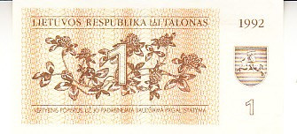 M1 - Bancnota foarte veche - Lituania - 1 talon - 1992 foto