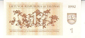 B11 1 - Bancnota foarte veche - Lituania - 1 talon - 1992 foto