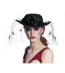 Palarie Spider Widow cu voal negru pentru bal mascat