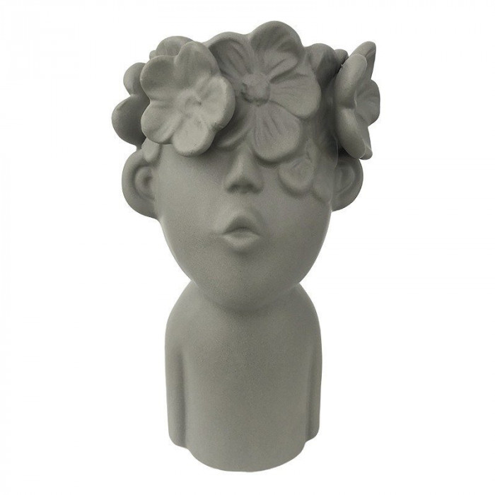 Vaza decorativa, Bust copil cu flori, 23 cm, Gri, 467H-1