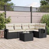 Cumpara ieftin Set mobilier de grădină cu perne, 6 piese, negru, poliratan