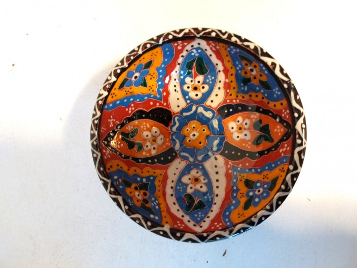 Bol turcesc ceramic handmade, etno, viu colorat, 12cm diam. x 5cm