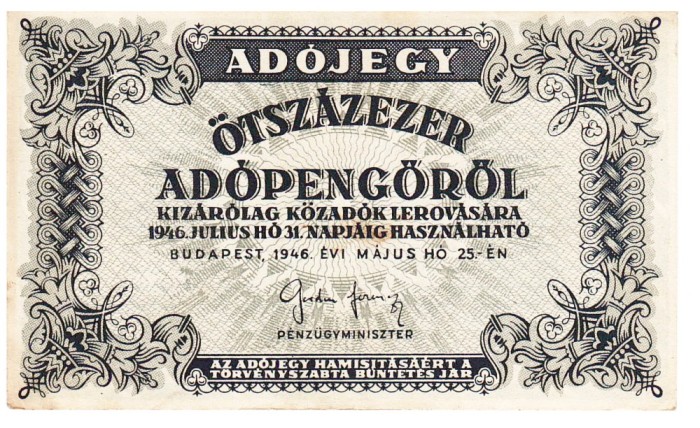 Ungaria 500 000 Otszazezer Adopengorol 1946 P-139 U16