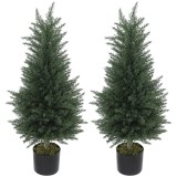 Outsunny Set 2 Plante Artificiale de Chiparos cu 362 Frunze și Ghiveci cu Ciment și Mușchi, Plante Rezistente la UV, &Oslash;40x90 cm, Verde | Aosom Romania