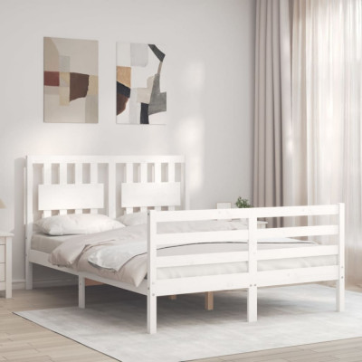 vidaXL Cadru de pat cu tăblie dublu mic, lemn masiv foto