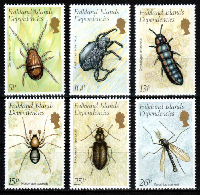 Falkland Dep 1982, Mi #106-111**, fauna, insecte, paianjeni, MNH! Cota 4,50 &euro;!