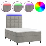 Cumpara ieftin Pat cu arcuri, saltea si LED, gri deschis, 120x200 cm, catifea