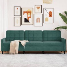 vidaXL Canapea cu 3 locuri, verde &icirc;nchis, 210 cm, catifea