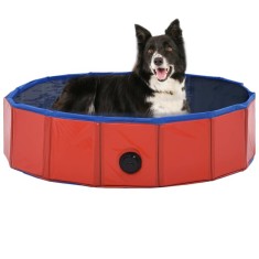Piscină pentru c&acirc;ini pliabilă, roșu, 80 x 20 cm, PVC