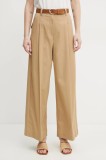 Weekend Max Mara pantaloni de bumbac femei, culoarea bej, lat, high waist, 2515131121600