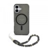 Husa MagSafe pentru Apple iPhone 16, Guess, IML Glitter with Pearl Strap, Neagra