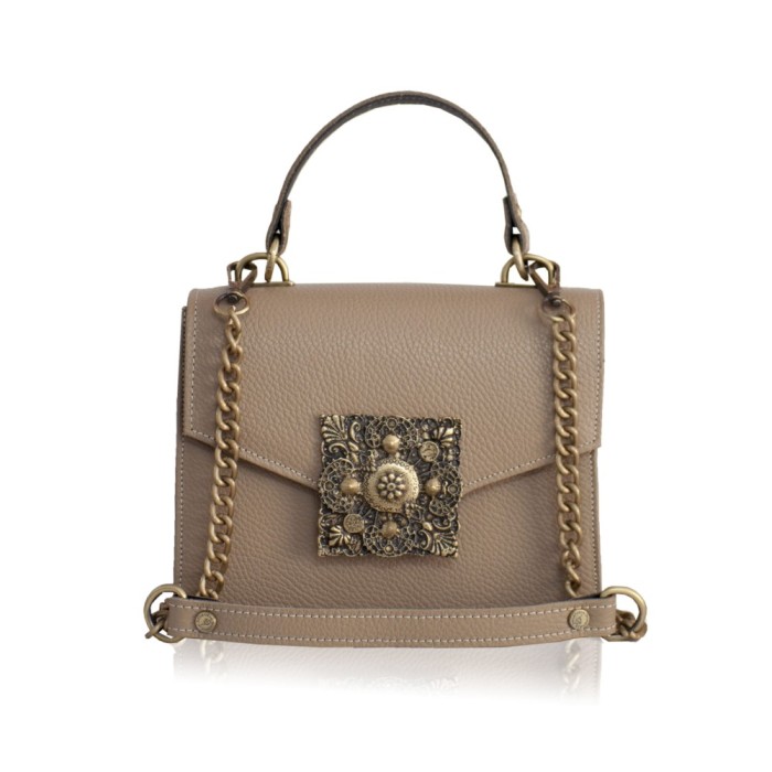 Poșetă Dahlia taupe din piele naturală