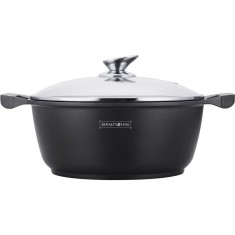 Oală marmorată antiaderentă cu capac 4.8L, 26 cm &ndash; Royalty Line BS26M, ușor de curățat, compatibilă cu inducție