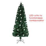 Brad artificial, cu fibra optica si fulgi de zapada, 180 cm, lumineaza multicolor, RESIGILAT
