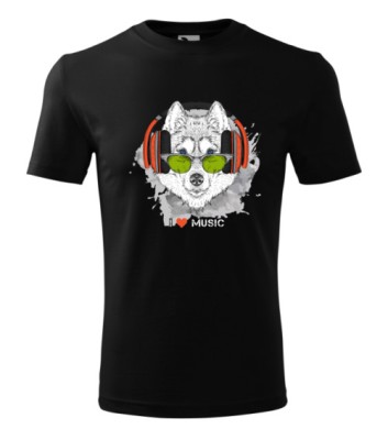 Tricou Personalizat I Love Music cu Lup si Casti - Design Modern si Original foto