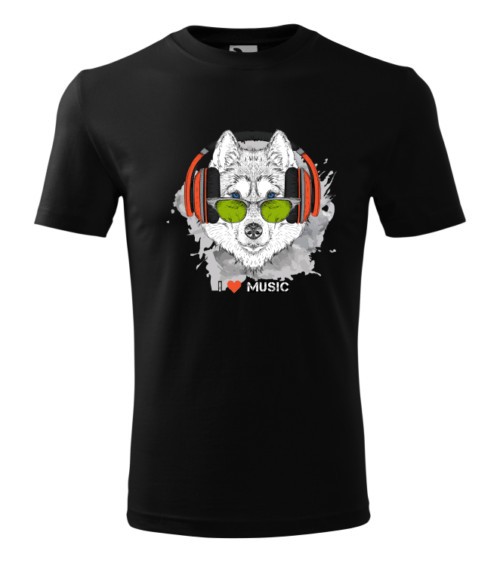 Tricou Personalizat I Love Music cu Lup si Casti - Design Modern si Original