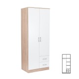 Dulap dormitor Miami 80x205 cm, alb &amp; stejar sonoma. Sifonier modern cu rafturi si sertare. Garantie 3 ani. Livrare rapida!