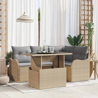 vidaXL Set de canapele pentru grădină 5 pcs Bej 100 x 55 x 73 cm 3357193 foto