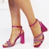 Sandale Dama Fucsia Elegante cu Pietricele, Toc 9.5cm, Piele Eco, Varf Patrat