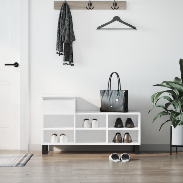 Pantofar, alb extralucios, 102x36x60 cm, lemn compozit