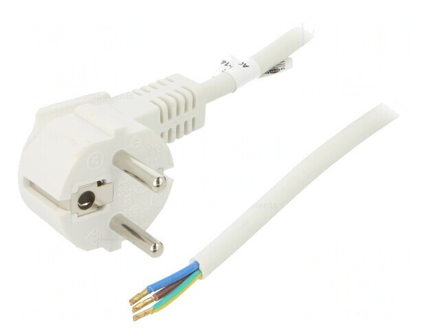 Cablu Alb 2m CEE 7/7 Ștecăr Unghi 10A