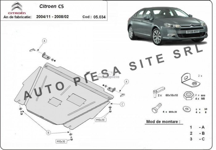 Scut metalic motor Citroen C5 2 II fabricat in perioada 2004 - 2008 APS-05,034
