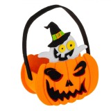 Coș Decorativ, Trick or Treat, Model Dovleac cu Fantomă, P&acirc;slă, Portocaliu, 15.5x8x18.5cm, Halloween, Oem