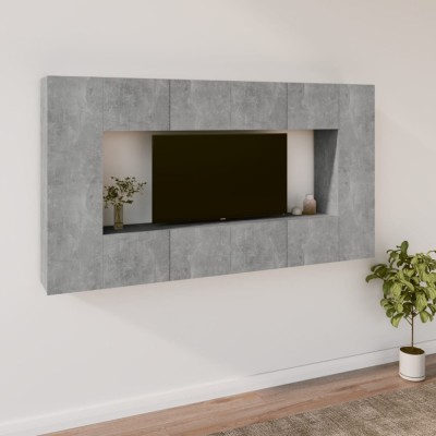 vidaXL Set dulap TV, 8 piese, gri beton, lemn prelucrat 3114289 foto