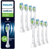 Rezerve Philips Sonicare Optimal White HX6068/87, pachet de 8 capete de periere, Standard, click-on, sincronizarea modurilor BrushSync, Alb