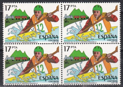 Spania 1985 - Cursa Internațională de Canoe pe r&amp;acirc;ul Sella, Bloc de 4, MNH foto