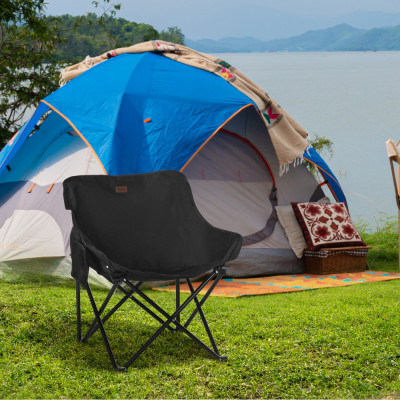 Outsunny Scaun pentru camping, pliant, din material Oxford si otel, cu buzunar pentru obiecte si husa pentru transport inclusa, 61x54x66 cm, negru foto