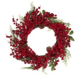 Coroniță Decorativă Crăciun, 55 cm, Roșu, Conuri și Pomușoare