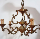 Spectaculos candelabru antic din bronz masiv cu 5 brațe in stilul francez Louis