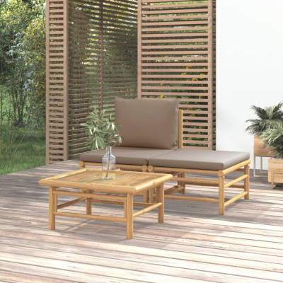 Set mobilier de gradina cu perne gri taupe, 3 piese, bambus GartenMobel Dekor foto