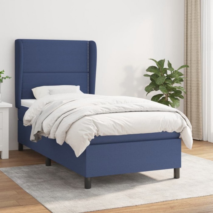 vidaXL Pat box spring cu saltea, albastru, 100x200 cm, textil 3127867