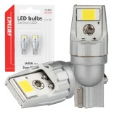Bec LED Canbus T10 W5W 2SMD 3570 White 12V 24V AMiO, lumina alba 6000K, pentru lumini de pozitie, numar, interior si portbagaj
