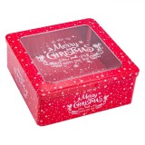 Cutie Metalică Crăciun, Capacitate 4.36L, Roșie, Fereastră, 21x21x8.5 cm