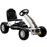 AIYAPLAY Go-kart pentru copii +3 ani cu scaun reglabil volan fr&acirc;nă de m&acirc;nă cadru din aluminiu și oțel capacitate 30 kg alb | Aosom Romania
