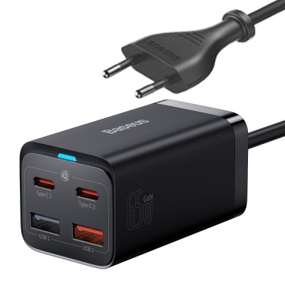 Incarcator Statie Baseus GaN3 Pro, 65W, 3A, 2 x USB-A - 2 x USB-C, Negru CCGP040101 foto