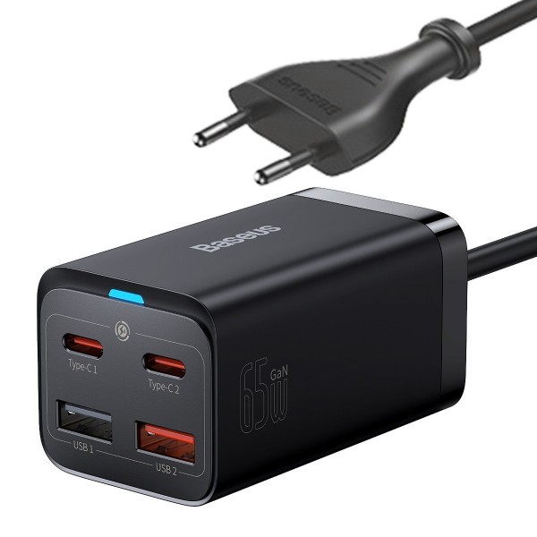 Incarcator Statie Baseus GaN3 Pro, 65W, 3A, 2 x USB-A - 2 x USB-C, Negru CCGP040101