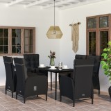 VidaXL Set de masă pentru grădină, 7 piese, cu perne, negru