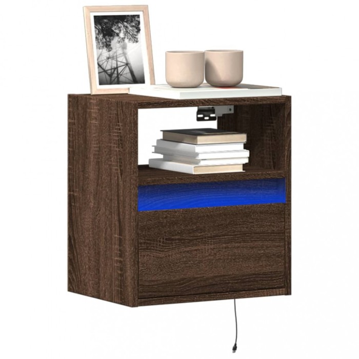 Gossi comoda tv de perete cu lumini led, stejar maro, 41x31x45 cm