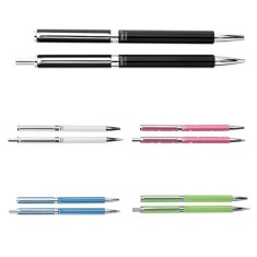 Set pix si creion mecanic, 0.5 mm, ornamente argintii, mina tip Parker, diverse culori - Roz