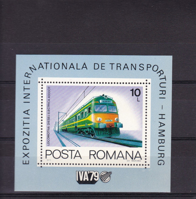 ROMANIA 1979 LP 1001 EXPOZITIA INTERNATIONALA TRANSPORTURI HAMBURG COLITA MNH